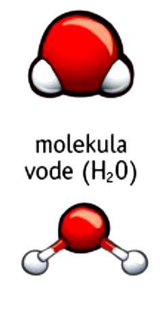 »meritve in lastnosti vode dokazujejo, da je molekula vode kotne oblike, na kar vplivata ravno nevezna elektronska para na kisiku«(devetak idr., 2010).