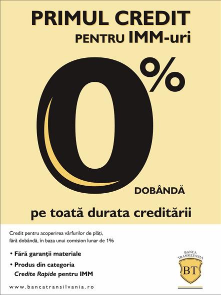 Creditul pentru IMM-uri cu dobanda 0% Banca Transilvania reconfirma angajamentul fata de clientii sai, intreprinderi mici si mijlocii, de a lansa periodic produse inovative care sa raspunda prompt