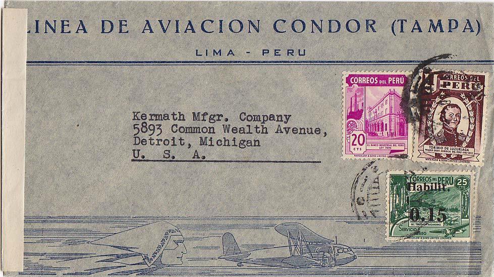 Carried by Condor Peruana to Lima (b/s 18 Nov. 1938). Fig.