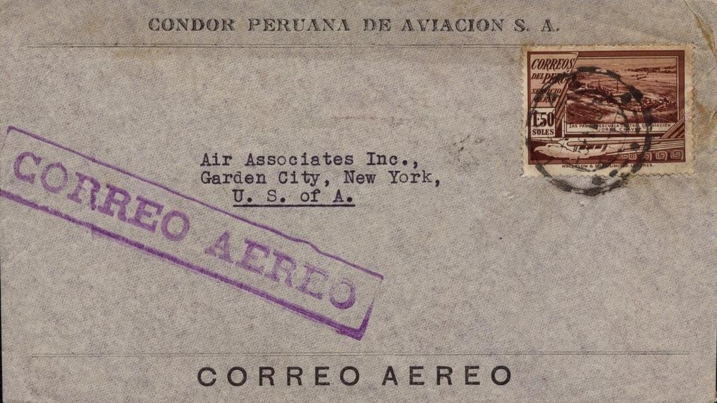 70 (5-10 grams) plus 10 UPAE postage. Fig. 4 Airmail letter from Lima to U.S.