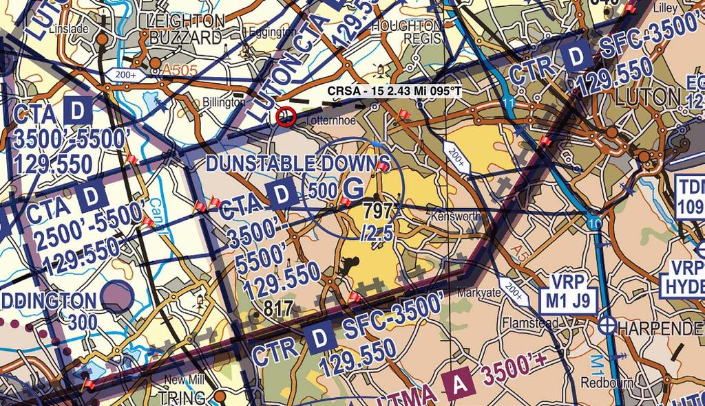 Dunstable Gliding Area 1 - Class D Airspace Dunstable Gliding Area 1 within Luton CTR is shown in Yellow.