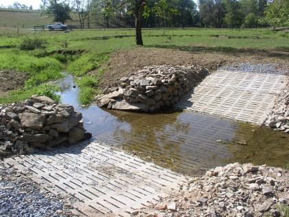 Stream Crossing Stream Crossings Hog Slats Waffle slats are keyed into streambank at a 6:1 slope Crushed stone/geotextile approaches Crushed Stone Keyed into streambank Use Rip/Rap as framing stone