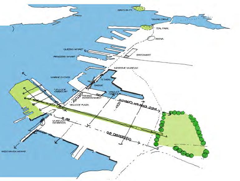 3.0 Urban Design Concepts fig. 6 Urban design concept diagrams The Waterfront Axis 2. The Park Axis 3. The Wharf Axis 4. Waterfront Precincts 3.0.1 The Four Key Concepts: The Urban Design Framework for Wynyard Precinct establishes the four key urban concepts that will integrate the site into its unique waterfront and CBD setting.