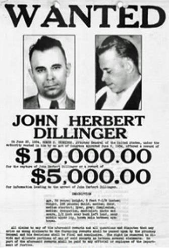 John Dillinger Gang By January 1934, 30-year old John Dillinger was a most-wanted internationally known criminal who for months had terrorized the Midwest with a series of bank robberies, murders,