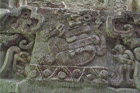 Balamkú, possible jaguar, detail of Basement I-A frieze. BALAMKÚ The name Balamkú means temple of the jaguar.