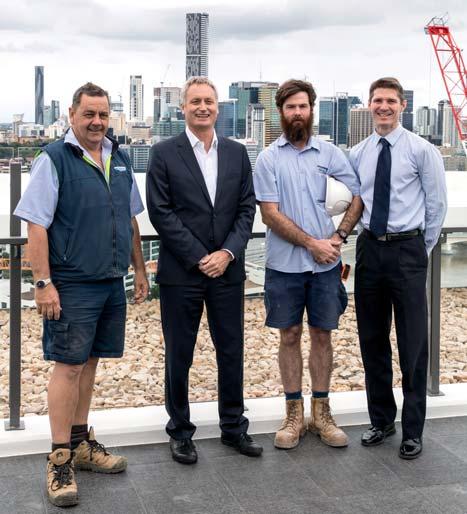 City skyline addition on track SCOTT Hutchinson joined Hutchies team members and client, FKP Commercial Developments (now Aveo), for a walk-through of The Milton, a recently completed 31-storey