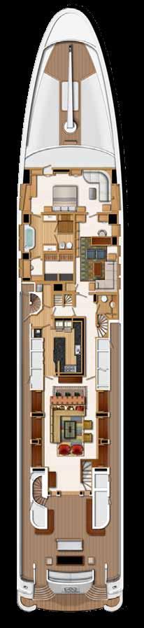 MAIN DECK Master suite with king bed and bathroom with shower, bathtub and 2 sinks