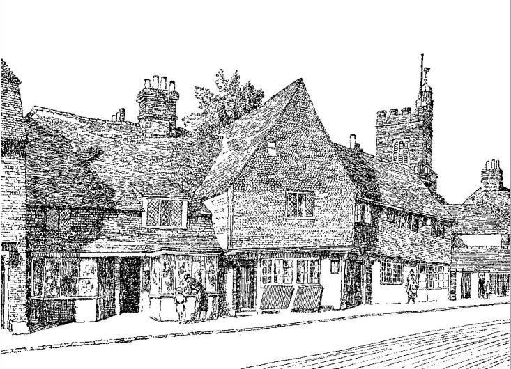 56 Old Post Office. The old post office in the Upper High Street has been the subject of frequent drawings, paintings and photographs. This drawing is by the local artist Vincent New.