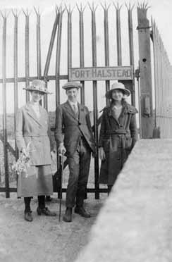 22 Fort Halstead 1920s. The Boltons, who lived in the Bradbourne area of Sevenoaks, out for a walk on the North Downs, had their photograph taken outside the gate to Fort Halstead.