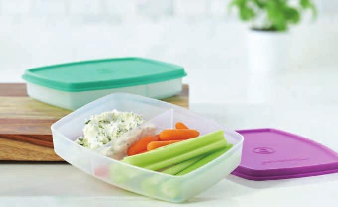 Only $10 with any $50 order of items from the catalog! Exclusive! Side-by-Side Set Bring snacks and sides along in these slender divided containers.