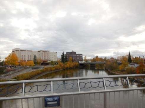 We walked to downtown Fairbanks, where the Chena River flowed through it. https://en.wikipedia.