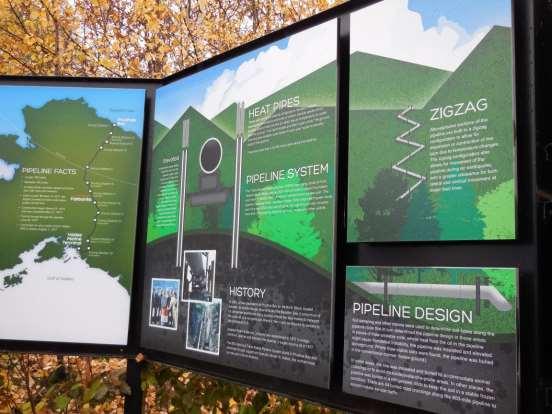 Sign: Map of Pipeline from Prudhoe Bay to Valdez. History of the pipeline.