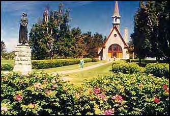 Statue of Evangeline and church at Grand Pré (Nova Scotia Tourism) We go on to the village of Grand Pré. Canadian Prime Minister Sir Robert Borden was born here in 1854.