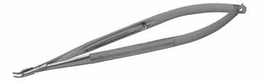 581416 MacPherson Forceps Angled, 12 mm from tip to bend. Shaft tapers to 0.175 mm, flat handle. Overall length 100 mm. Used to implant intraocular lenses. 10 per box.