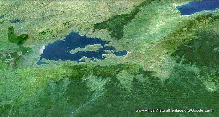 Satellite view of the central section of Africa s western (Albertine) Rift Valley showing the Lake Kivu basin including (clockwise from left) the southern end of Virunga National park (extreme
