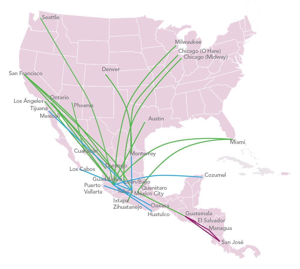 Volaris continues to diversify its network Network enhancement: more frequencies and more routes to new destinations Last investor day (1) Routes August 2017 Volaris March 2016 to August 2017 new