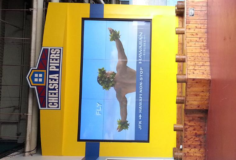 BRANDING Opportunity video wall This Full HD seamless plasma display provides high impact advertising with sound to Chelsea Piers pedestrian traffic.