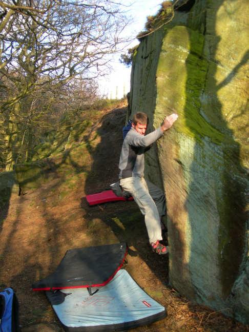 Homeland V3 ** The nice arête to the ledge and an easy finish. Walking the Plank V5/6 * The wall without the arête.