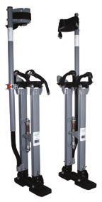 Stilts have cotton straps with heavy-duty spring clips permanently installed at the factory to prevent accidental loss. Other features include adjustable sole and heel plates with rubber sole bottoms.