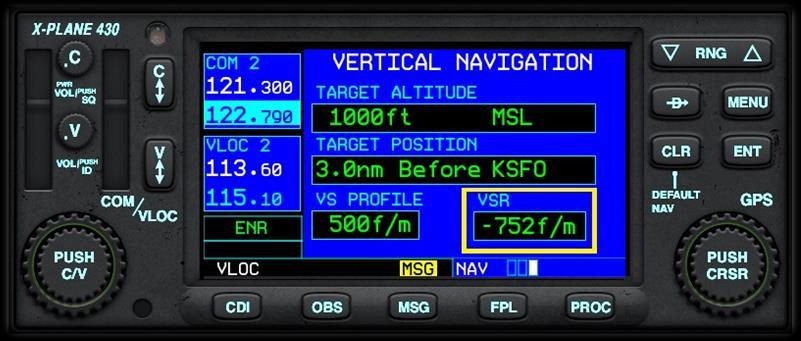 Programming a VNAV Scenario Let s consider a scenario whereby, at the end of a flight to KSFO San Francisco International, the pilot wishes to descend at a rate of 500 feet per minute to a pattern