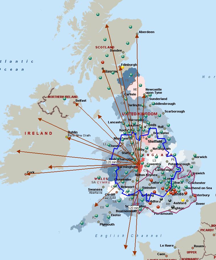 Birmingham connectivity UK & Ireland Home Origin of BA Passenger Population Density Glasgow Up to 8 times per day
