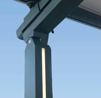 Standard: Option: remote control LED White R 9001 Cream Other colours optional R 8019 Brown Anthracite grey (structured) PERGOLA Max. height support poles 2,25 m Max.