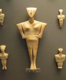 Cycladic Period, continued: there is a wide variation in scale: from tiny to life size (the oldest life-size figure found was male) the best of these