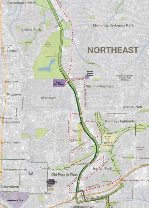 Map 5 Northeast I-85/Monroe Dr to Inman Park/Reynoldstown Marta Station The Northeast corridor flows through one of the most commercially active parts of Atlanta. This 4.