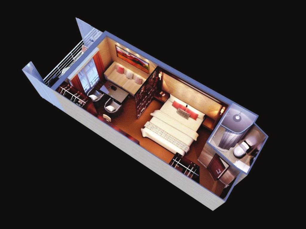 desk; wardrobe; 1 flat screen TV; double bed (180*200 cm) or 2 twin beds (90*200 cm); sofa bed;