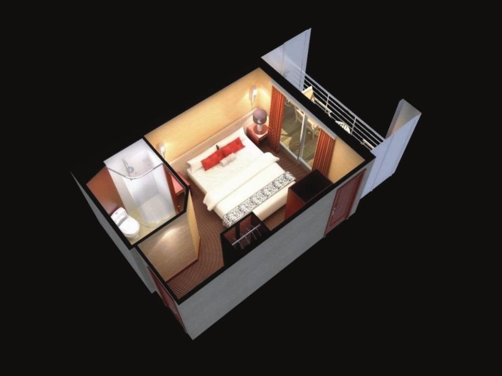 double bed (180*200 cm) or 2 twin beds (90*200 cm); safe; under counter