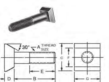 T-Bolts Material: Alloy Steel Heat Treat: Rc 34-38 Thread: 2A-UNC Available in lengths up to 24" Thread Size Number A B C D E (lbs) 42101 3/8-16 1 1/2 11/16 1/4 3/4.07 42102 3/8-16 2 11/16 1/4 1 1/4.