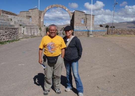 Chakana - Inca Cross Susie and me at the border, between Bolivia and Peru.