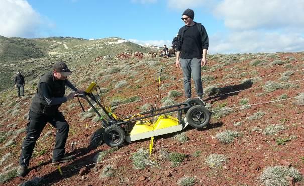 Figure 1 Ground penetrating radar measurements with a 250 MHz antenna system and 25 cm profile spacing on top of Kokkino