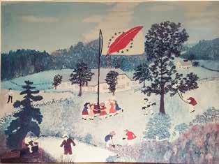 It is a copy of a Grandma Moses painting of children at camp.