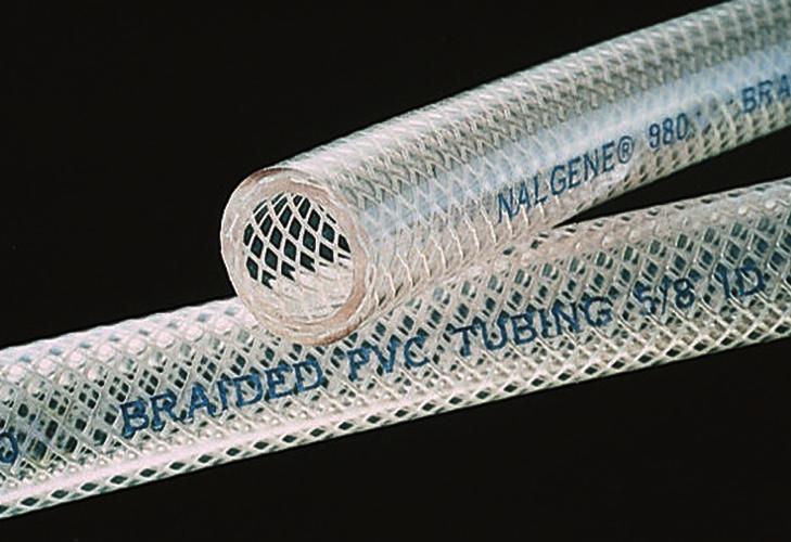 8005 NALGENE 980 BRAIDED CLEAR PLASTIC TUBING Braided, reinforced tubing is designed for high-pressure applications.