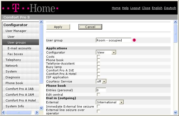 Creating User Groups Configuration and Administration It is useful to extend the user group for checked in hotel guests from the pre-defined group Guest as this group only has minimal authorisation
