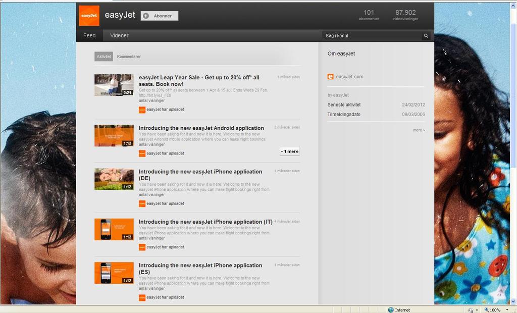 Appendix 16 The YouTube-profile of easyjet, showing some of the different