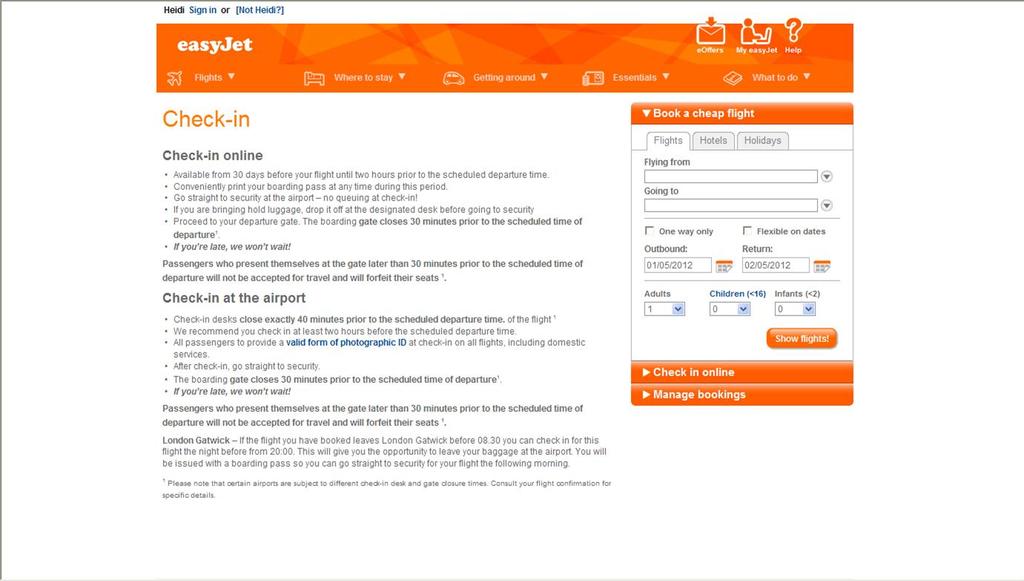 Appendix 2 Rules for online check-in on easyjet.com.