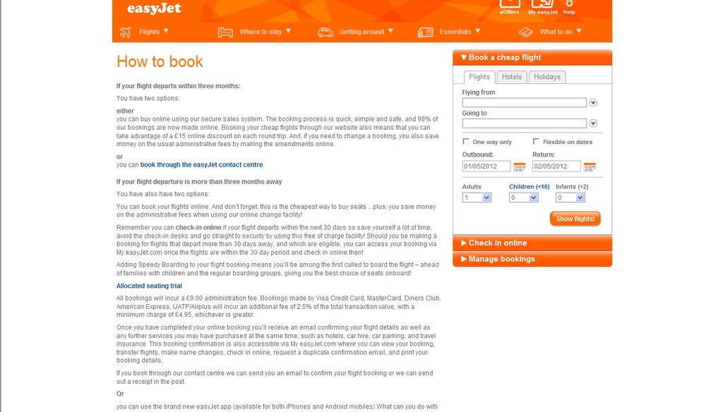 Appendix 3 The easyjet page on how to book