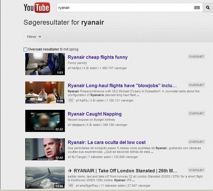 Appendix 33 Search for Ryanair on www.youtube.