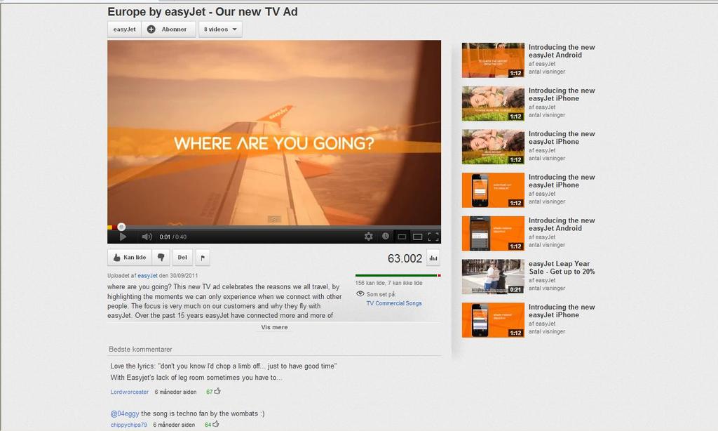 Appendix 4 The Europe by easyjet ad on YouTube, featuring the comments made by