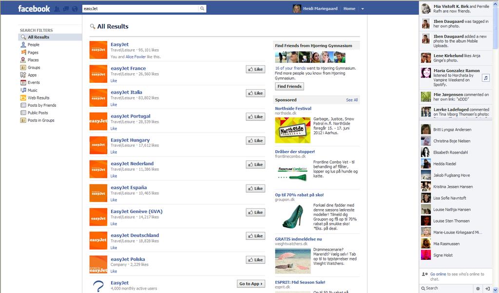 Appendix 6 Screenprint from Facebook, showing that easyjet has several official Facebook pages in various languages.