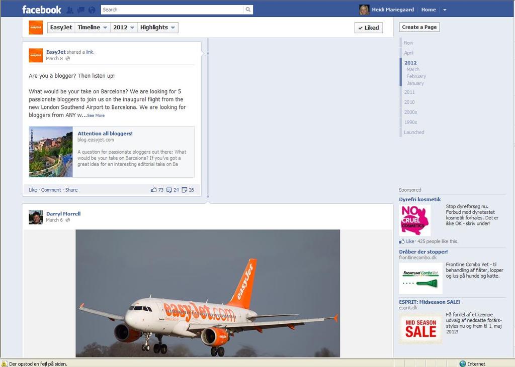 Appendix 8 The easyjet Facebook page, featuring a link to their blog