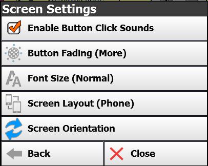 Screen Settings Access by touching Menu -> Setup -> Screen Settings.