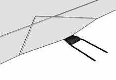 2 Dimensions / erecting system: The outer tent is placed over the ridge beam which is held by 3 upright poles, one at each end of ridge beam, and one at the centre of the ridge beam.