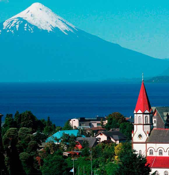 Relax on the shores of the second biggest lake in Chile, Llanquihue Lake, and admire the breath-taking backdrop of the conical Osorno Volcano and the snow-capped peaks of Mt Calbuco and Mt Tronador.