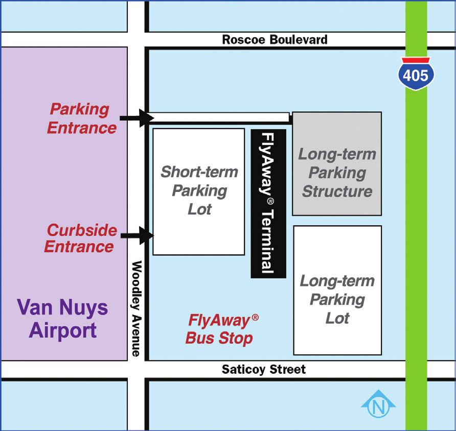 Parking is available at the FlyAway Bus Terminal in the covered parking structure and long-term parking lot by entering on Woodley Avenue. The daily rate is $4, with a 30-day limit.