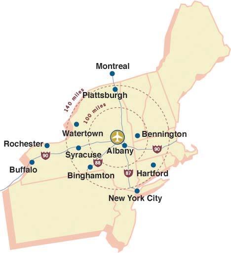 The Airport s secondary air trade area is defined as being within 90 minutes of driving time to the Airport which includes an additional seven counties in New York, three counties in Massachusetts,