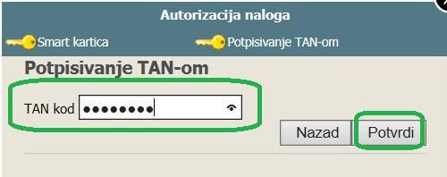 Otvara se novi prozor na kojem je obeležena opcija Zahtevaj novi TAN, te je potrebno kliknuti na dugme Dalje.