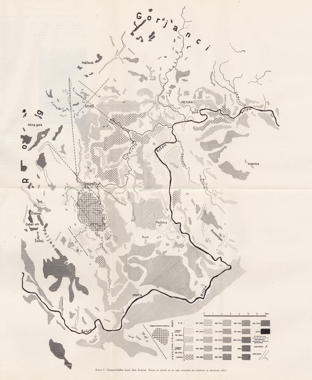 G o V uht dolin«/ Karta I Geomorfološka karta Bele Krajine.
